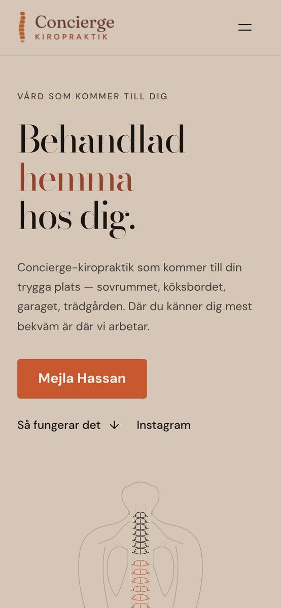 Concierge Kiropraktik on a phone, with the heading and a button to email the chiropractor